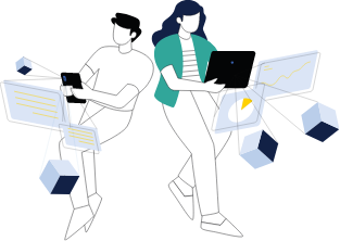 ilustracion trabajadores con pantallas virtuales